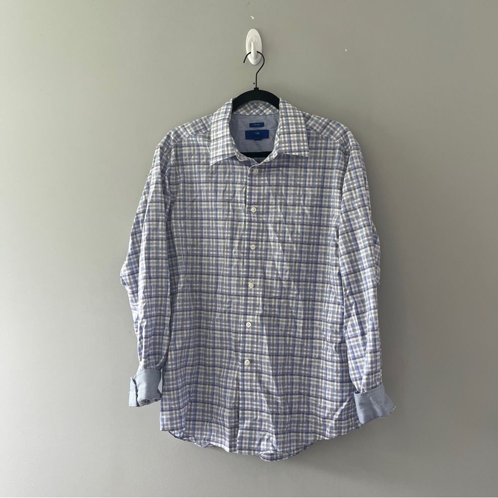 Egara Mens Plaid Button Up Dress Shirt Long Sleeve Cotton Size Large